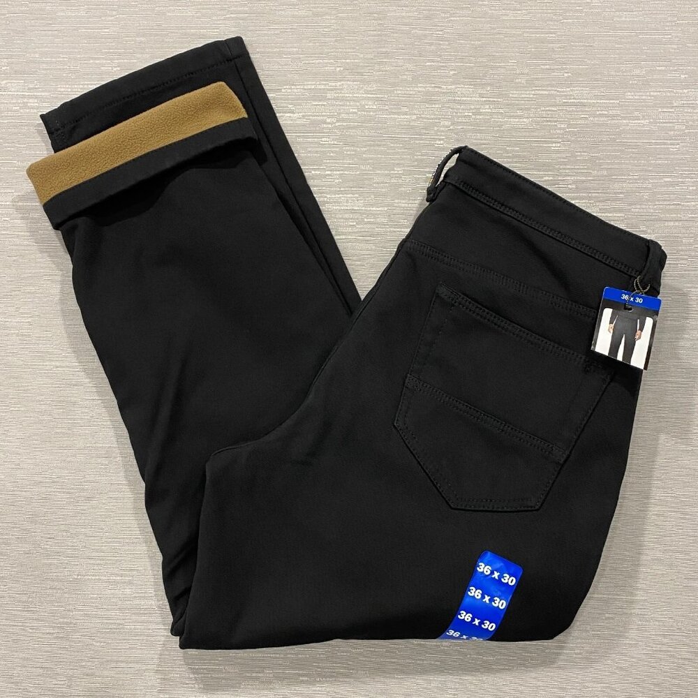 CAT Caterpillar Work Pants Mens 36 x 30 Black Canvas Fleece Lined Insulated
